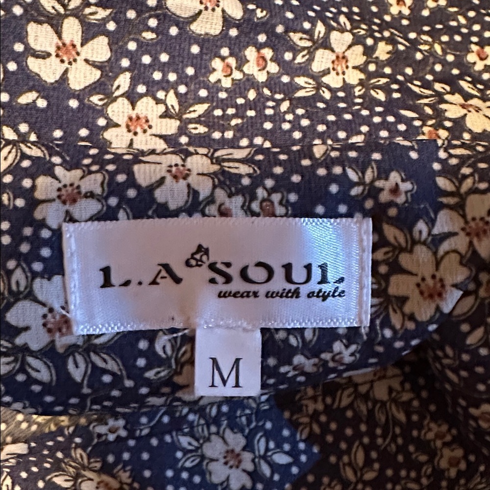 La Soul Blue Floral Button Front Fit & Flare Dress 90s Cottagecore M - Picture 7 of 8